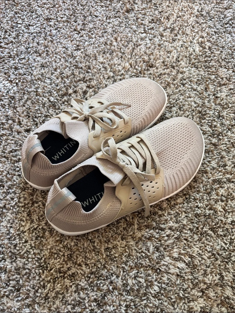 WHITIN Knit Lace-Up Wide Toe Box Sneakers in Beige Blush
